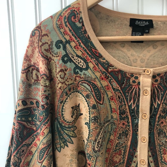 Peck & Peck Sweaters - Peck & Peck Paisley Cotton/Spandex Cardigan